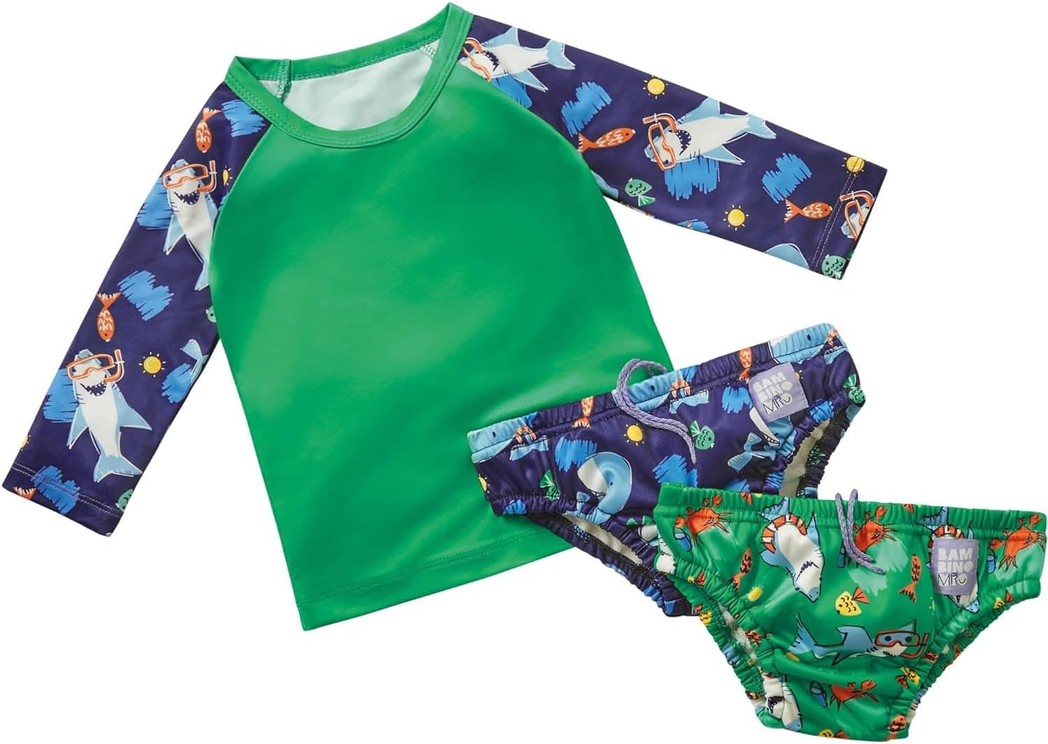 Bambino Mio, Revolutionary Reusable Swim Set - 2 Swim Nappies and Rash Top, Baby and Toddler, Sun Protection UPF40+, Ocean Explorers, 2-3 Years