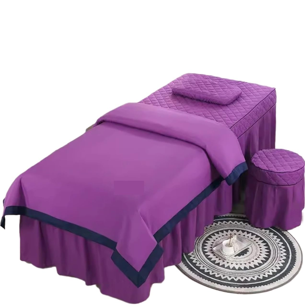 GCYEIDMA Beauty Salon Bed Cover Sets 4pcs Beauty Salon Bedding Sets Simple Style Massage Spa Use Duvet Cover Bed Skirt King Queen(Purple,80x190cm)
