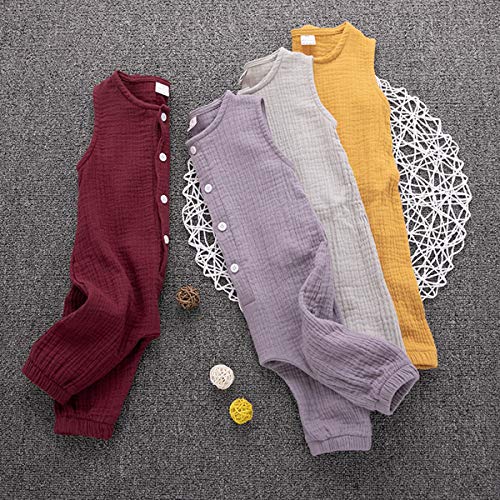 Arleysh Newborn Baby Girl Romper Jumpsuit Cotton Linen Sleeveless Ruffled Bodysuit Infant Summer Clothes Outfits (Grey, 6-12 Months) #TOP4