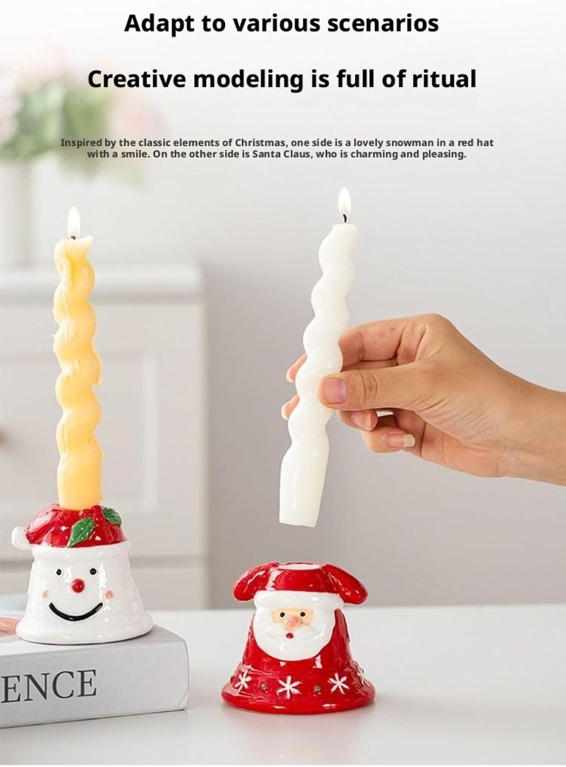 Nordic Santa Claus Ceramic Candle Holder, Red & White Christmas Table Decor for Home, Office (Red)