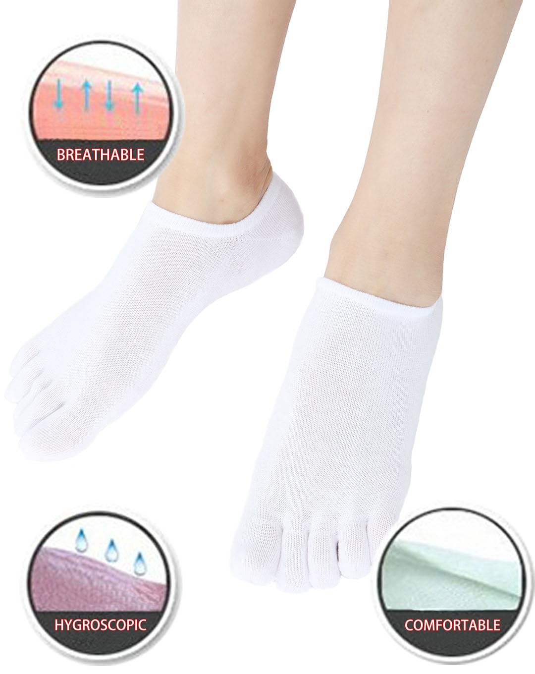 PAPAJIANG 3 Pairs of Cotton Ankle Athletic Toe Socks for Women US 5-10 Size Five Finger Running No Show Socks