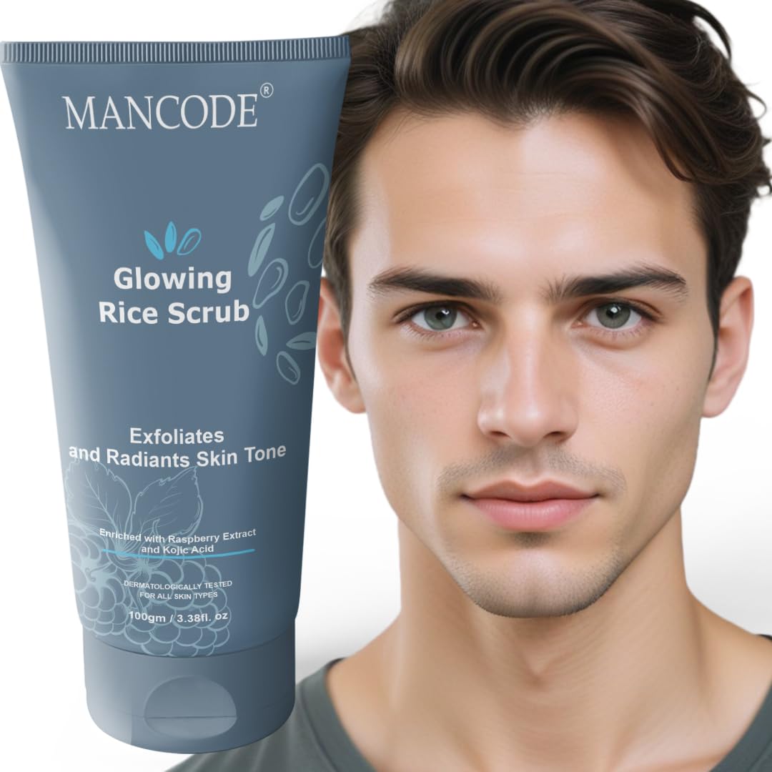 Mancode Glowing Rice Scrub for deep Cleanse & Nourish skin Face scrub 100gm
