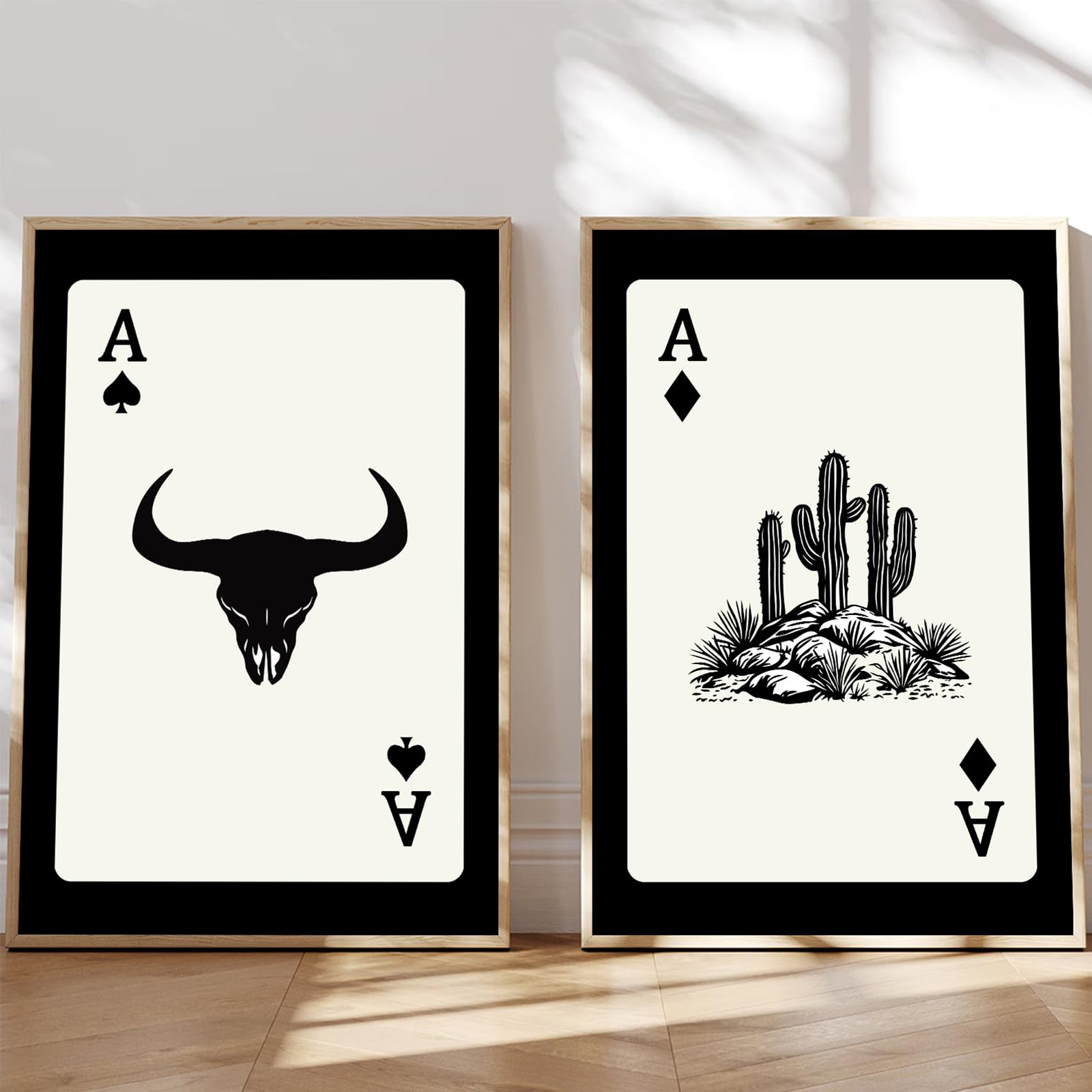 Black Playing Card Wall Art Western Canvas Trendy Retro Wall Print Vintage Playing Card Poster Preppy Aesthetic Painting Ace Card Picture Funky Vintage Painting Playing Card Artwork 16x24inx2 No Frame