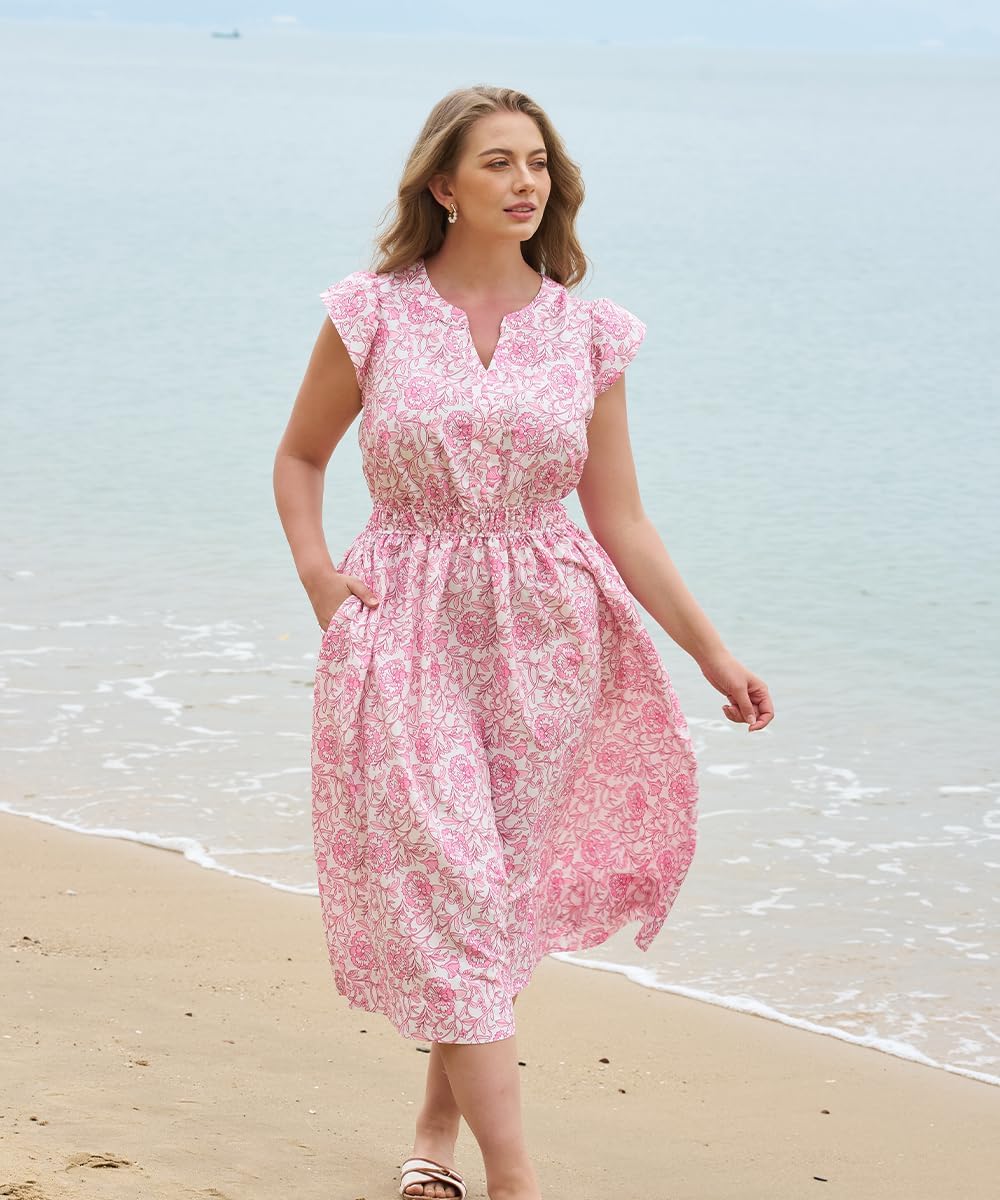 RITERA Plus Size Dresses for Women Ruffle Cap Sleeve V Neck Floral Dresses with Pockets Summer Casual Vacation Work XL-5XL - Image 2