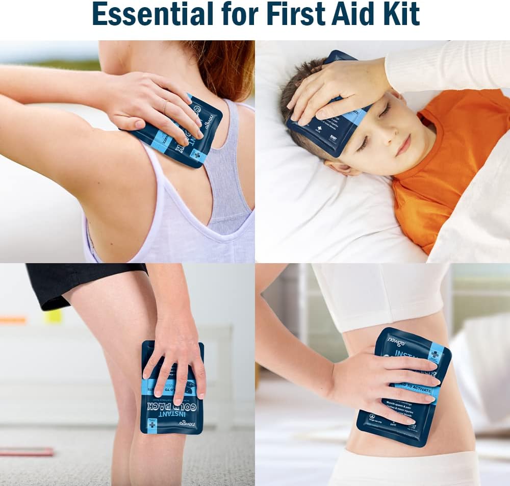 NEWGO Instant Cold Packs for Injuries (4.7”x 7”) – Set of 24 Disposable Ice Packs for Swelling, Inflammation, Sprains, Toothache, Portable for First Aid Kit, Travel, Camping