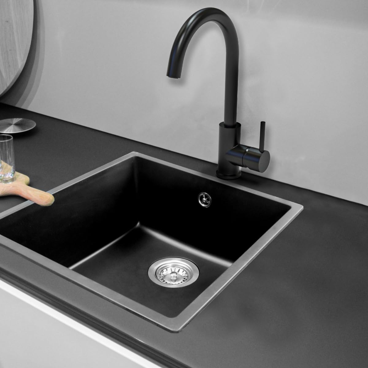 Essebagno Sierra lavello a vasca singola 54x44 in resina nera