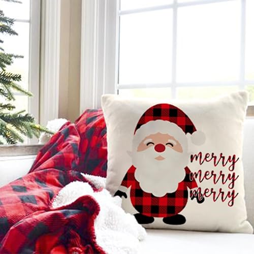 Miniatura 2 de Juego de 4 fundas de almohada de Navidad a cuadros rojos y negros de 18 x 18 pulgadas, decoración de árbol de Navidad, almohadas decorativas de