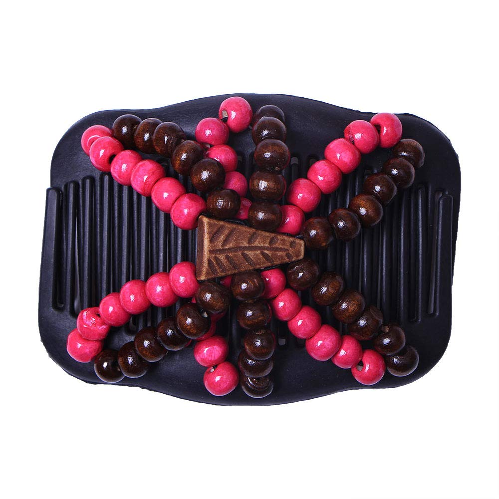 LOVEF 3 Pcs Women Magic Hair Combs Wood Beaded Stretch Double Side Combs Clips Bun Maker Hair Accessories Random Color image 4