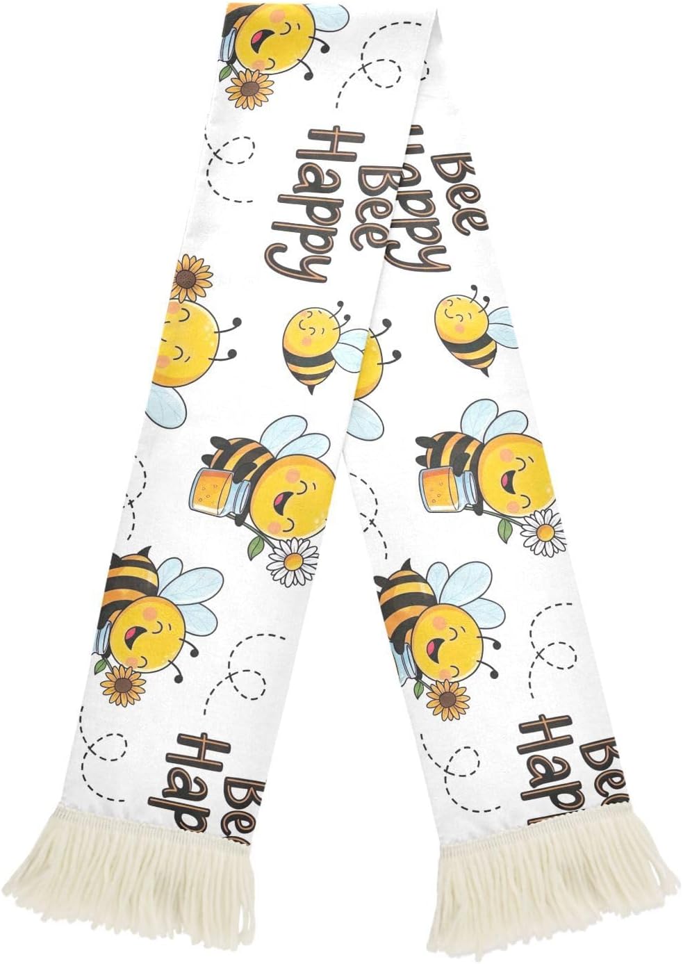 CHIFIGNO Cute Cartoon Bee White Sports Fan Scarf Towel, Soft Absorbent Polyester Cheering Wrap for Soccer Games, Quick Dry Rally Towel
