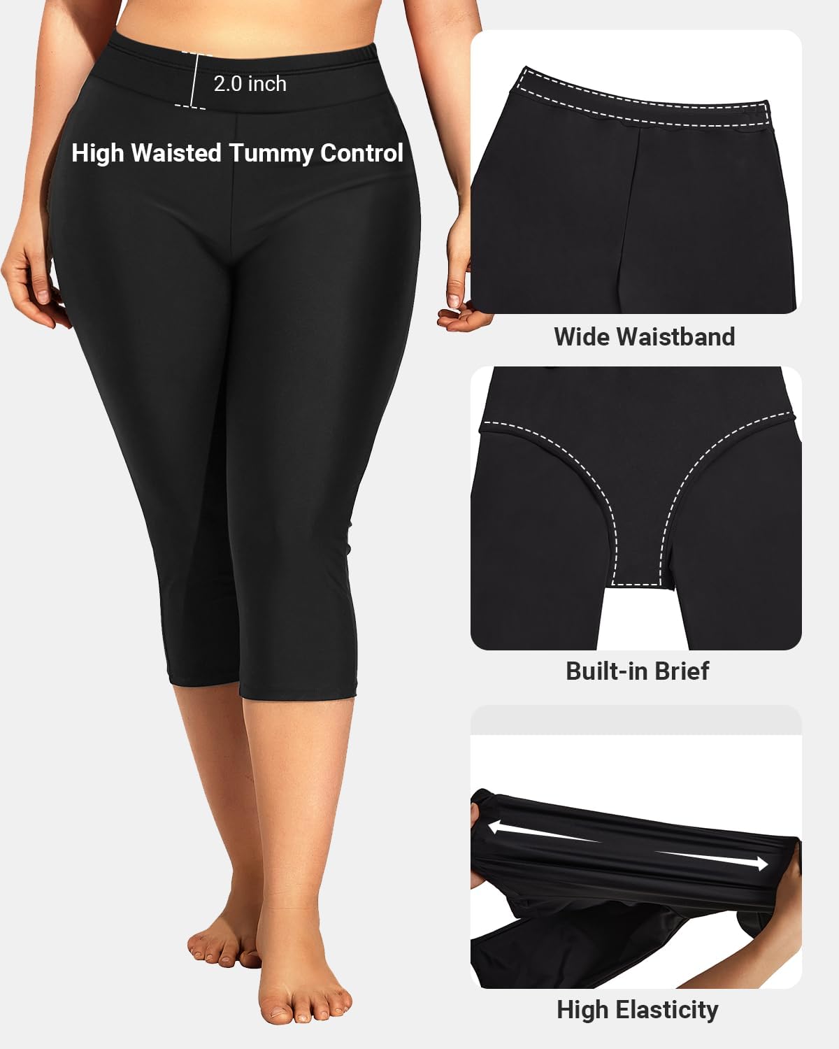 Holipick Plus Size Swim Pants for Women Swim Capris High Waisted Swim Leggings UPF 50+ Long Swim Shorts - Image 6