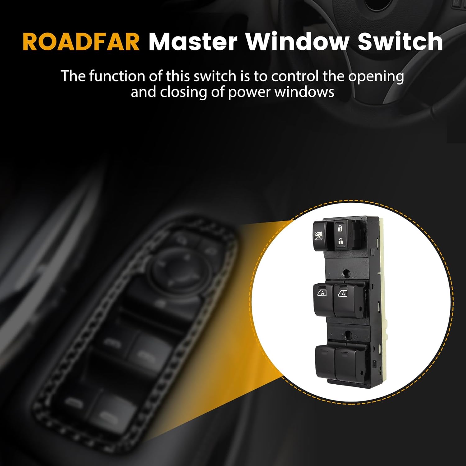 ROADFAR Window Switch Fits 2009-2014 for Nissan Maxima Front Left Driver Side Power Window Switch Replaces 254019N00C 254019N00E 25401-9N00C 25401-9N00E 1S14463 DWS2171