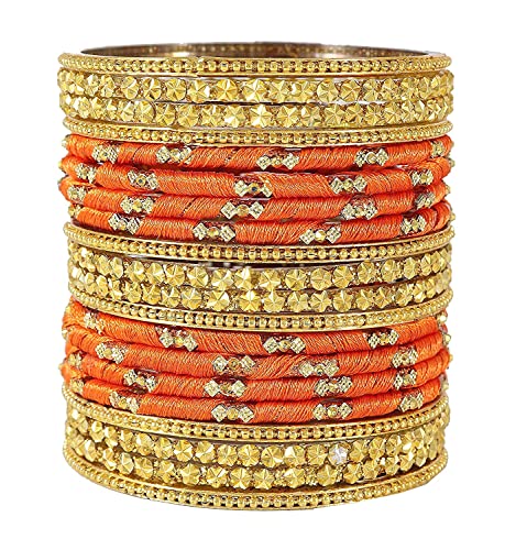 Image of NMII Acrylic (Plastic) With Silk Thread & Beads Studded Worked Glossy Finished Kada Set For Women and Girls