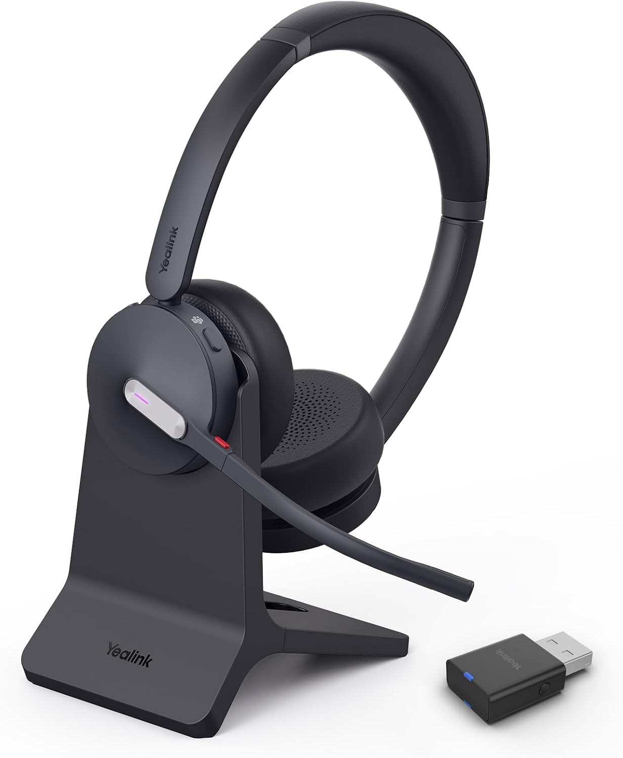 Yealink Dual Teams Wireless Headset with Stand, 492ft Range DECT& Bluetooth Headphones with 3X Noise Cancelling Mic, 32H Calls, Headsets for PC,Cellphone,Laptop