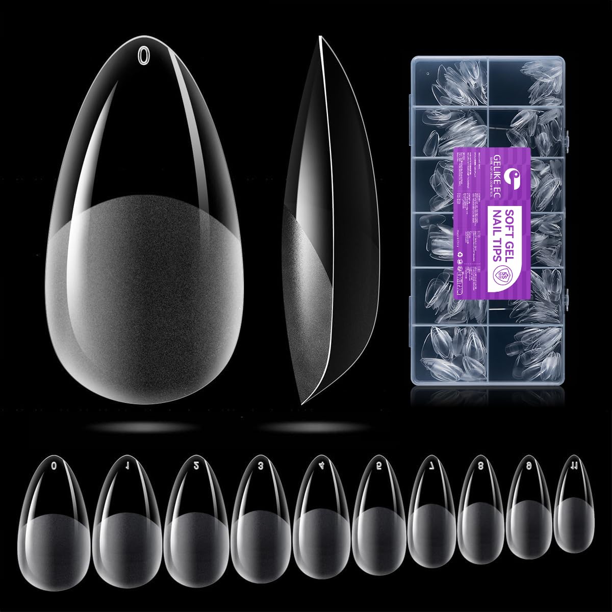 Gelike ec 552 Pezzi Unghie Finte in Gel, Tip Unghie Trasparenti (Mandorla Media) Tip in Gel per Unghie Estensioni per Nail Tips Copertura Completa 12 Dimensioni, Resina