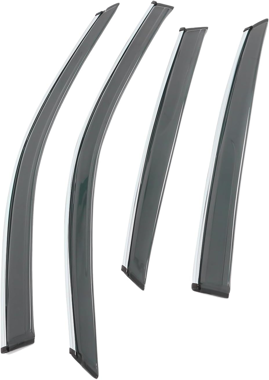 IKON MOTORSPORTS, Window Visors Compatible with 2022-2026 Honda Civic Sedan, Tape On Smoke Sun Rain Wind Window Guard with Chrome Sun Shade Deflector 2.2mm 4PCS
