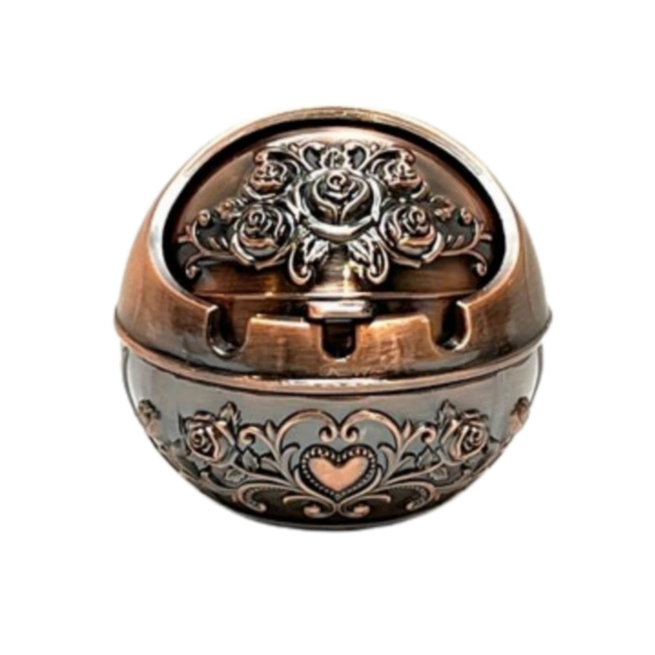 Vintage Style Metal Ashtray with Cigarette Rest, Bronze Finish