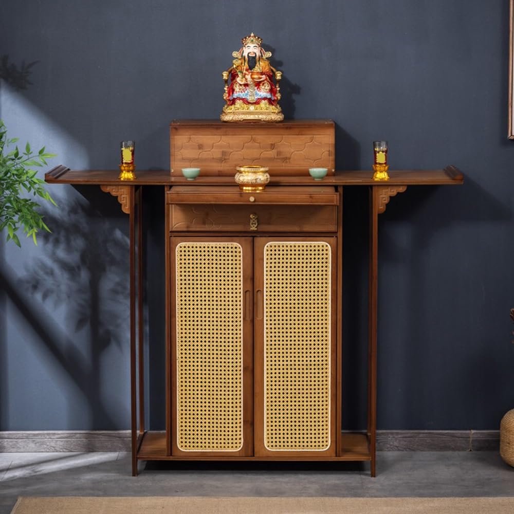 Tavola d'altare Cinese Consolle con Ante Tradizionale | Armadietto da altare in legno(Bruin,Piccolo)