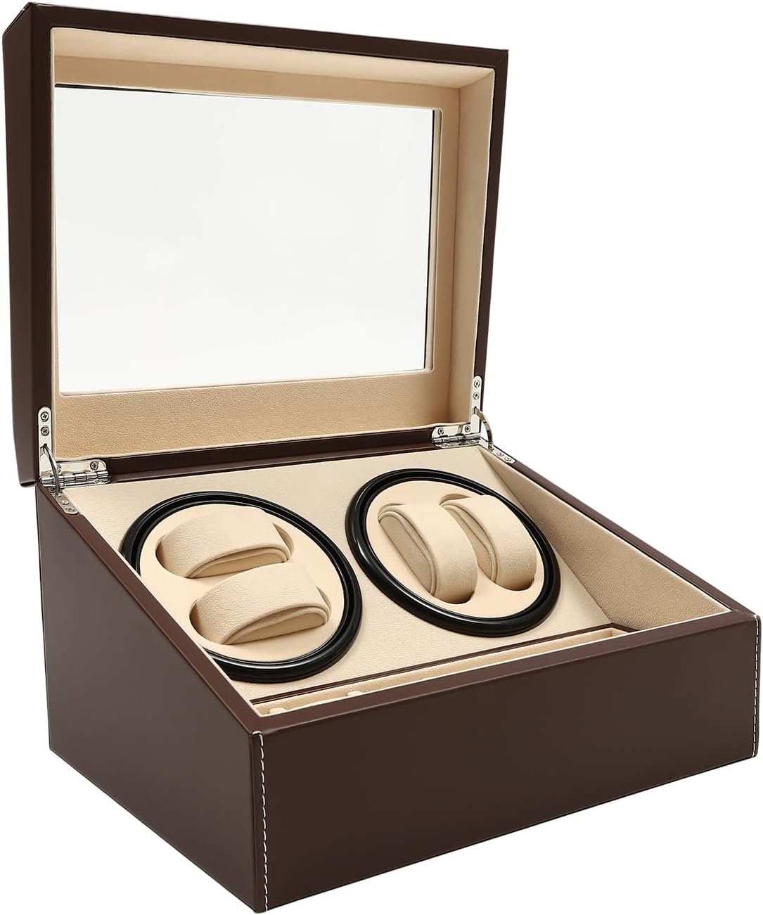 4+6 Automatic Watch Winder, Leather Rotating Display Box Luxury Storage Case (Brown)