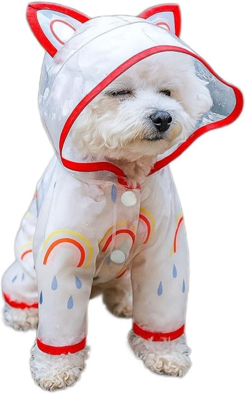 Capa de chuva impermeável para cães com cobertura das 4 patas, capuz transparente e faixas refletivas Generic – Rainbow, tamanho S