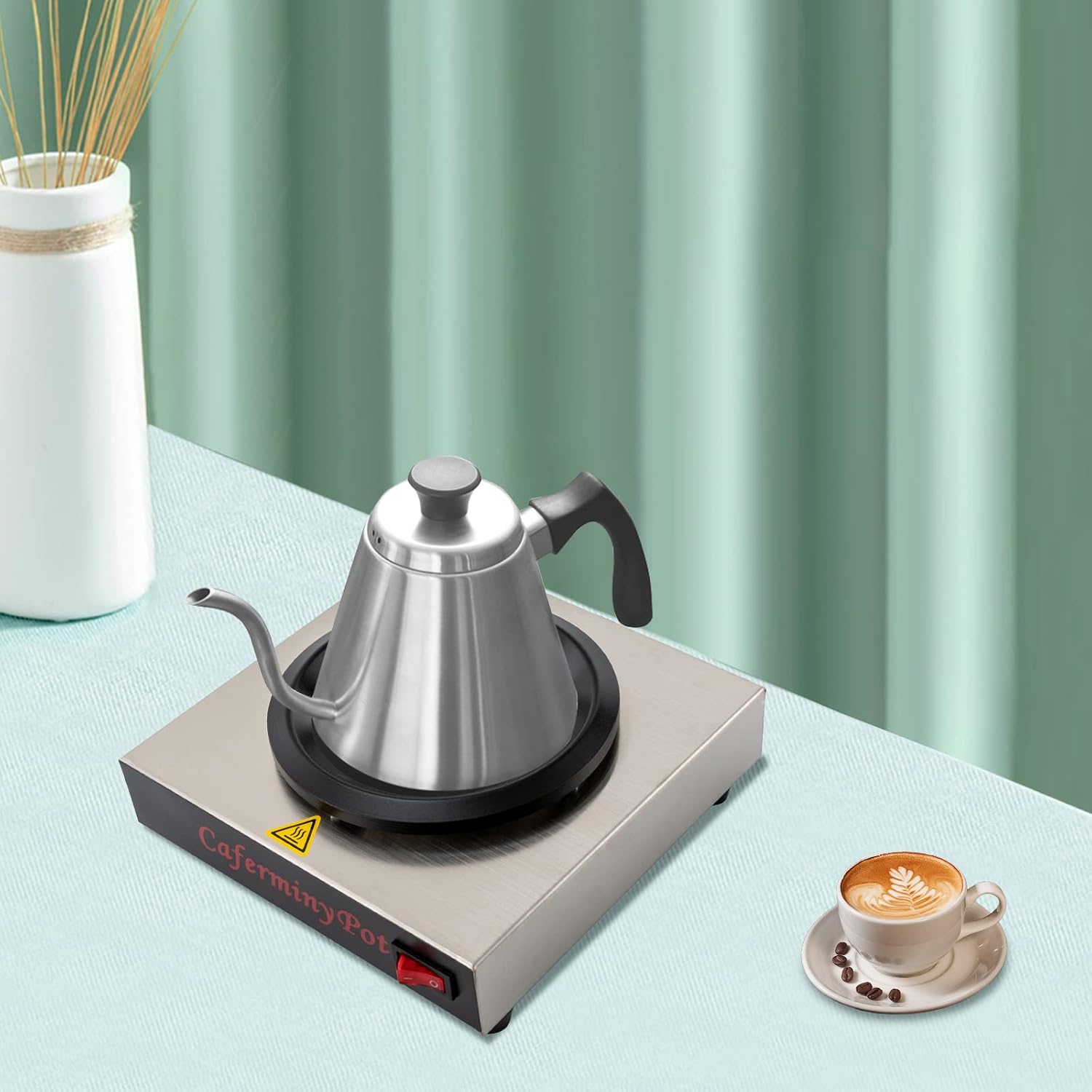 80W Commercial Coffee Warmer, Single Burner Decanter Warmer Plate, 110V Electric Stove Burner, Coffee Tea Water Heater, One-Button Switch, for Cafe, Break Room, Buffet, Event and Commercial Use