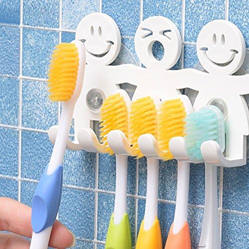 Cute Toothbrush Holder with Suction Cup for Bathroom Wall Smile Face Emoji Home Decor