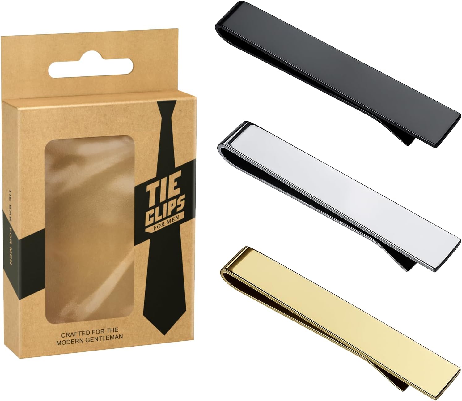 Roctee Men's Tie Clip For Skinny Ties, 3 Pack Small Tie Clip For Men, Tie Clasp Pinch Necktie Clip On Shirt Tie, Suitable For Business Metting Wedding Birthday Gift Father Boyfriend Son