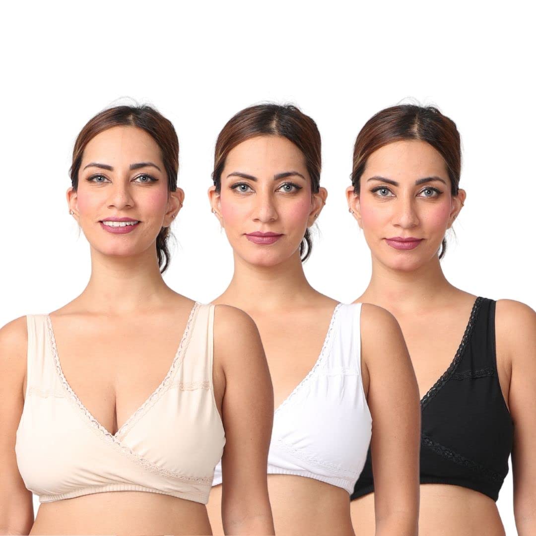 | Leakproof Sleep Nursing Bra for Women Feeding | Bra for Feeding Moms | Non-Padded Wire | Pull Over Cup for Easy Feeding | Leak Proof & Skin Friendly | Pack of 3-image-33