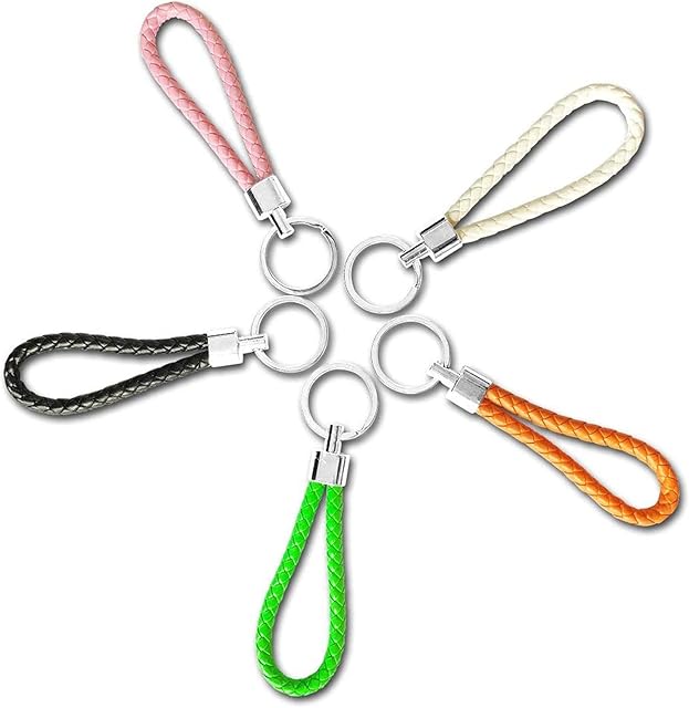 SwirlColor Braided PU Leather Strap Keyring Keychain Car Key Chain Ring Key Fob - 5 Pcs