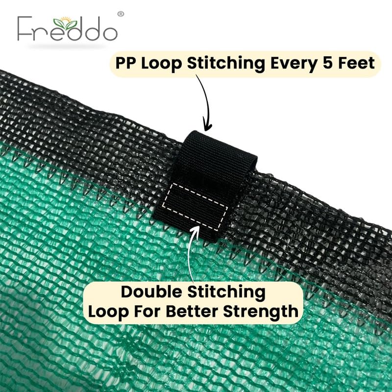 Image of FREDDO- 5 x 6 Ft 50% Green Shade Net with PP Loops | UV Stabilized HDPE Sun Shade Net for Garden, Plants & Nursery | Heat & UV Protection for Balcony, Terrace, Farming & Outdoor-Pack of 1 Piece