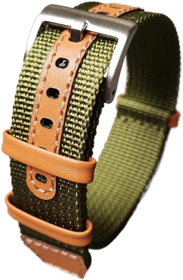Cong Yi 18mm 20mm 22mm Braided Nylon+Genuine Leather Watch Strap Durable Without Deformation Band