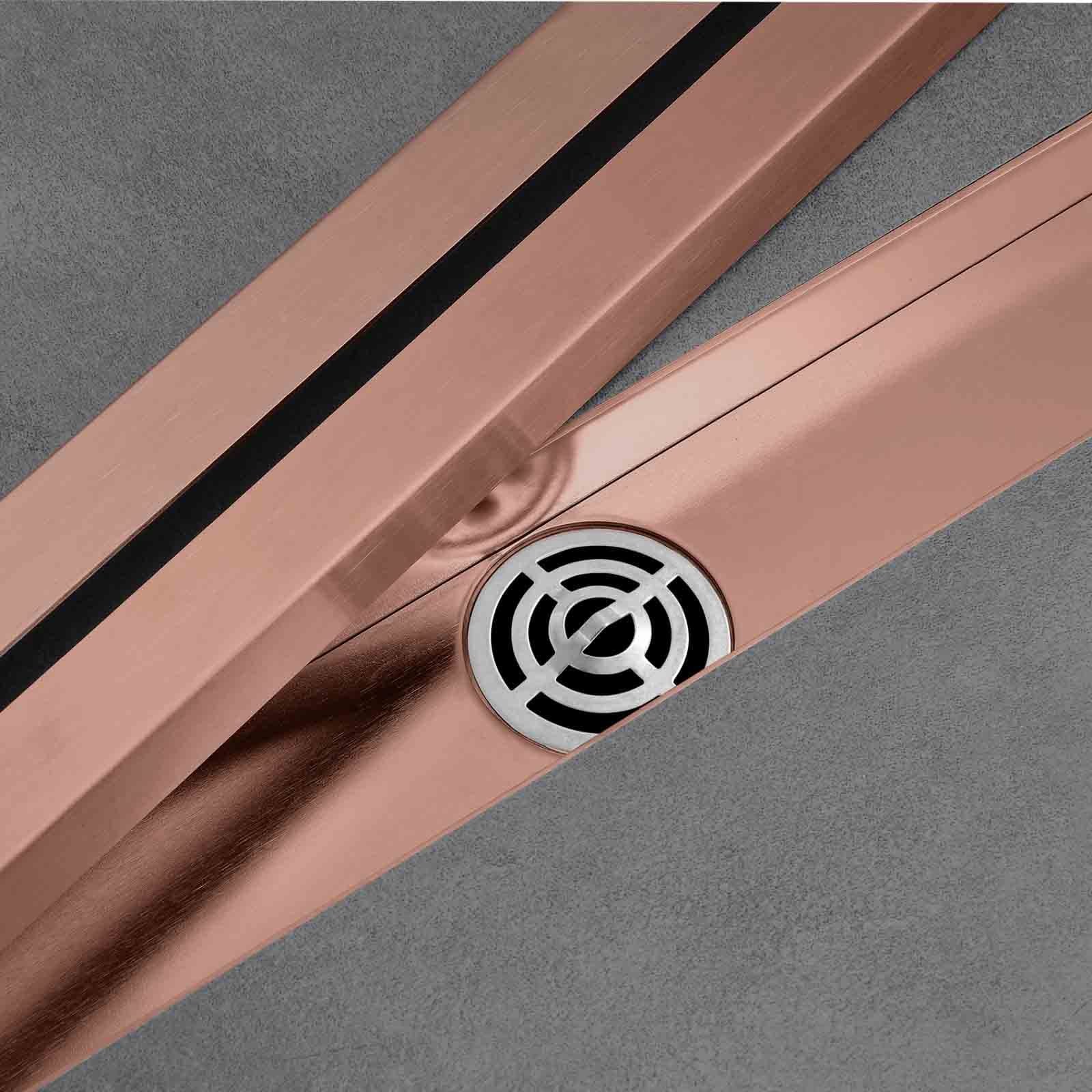 Scarico Doccia Lineare Da 12 Pollici, Scarico Doccia Rettangolare in Acciaio Inossidabile 304 Con Griglia Staccabile, Filtro Per Capelli E Tubo Dritto, Scarico A Pavimento Doccia Deodorante,Rose gold
