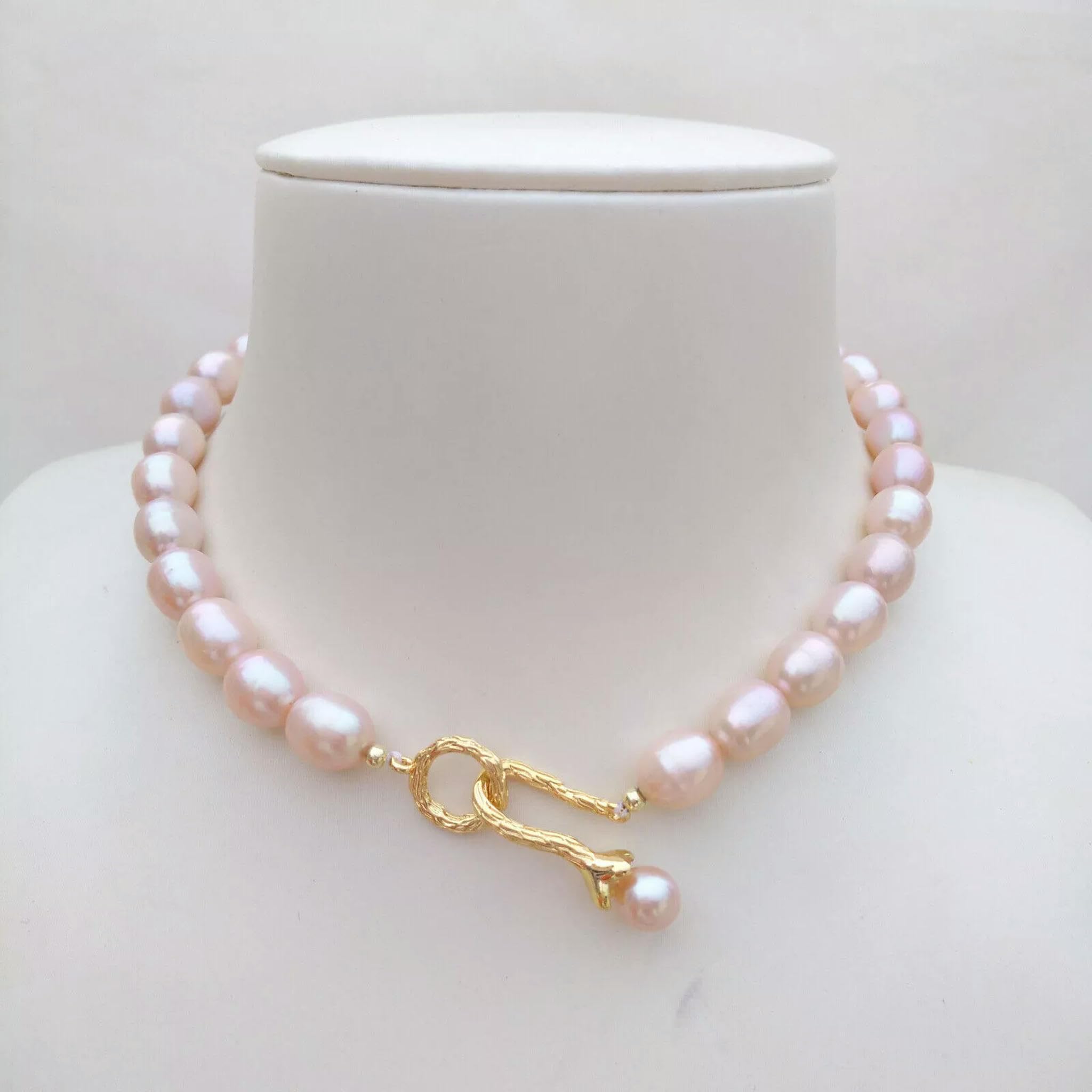 Collana di Perle Naturali Vere di Lavanda Rosa dei Mari del Sud da 17" in Oro 14k P