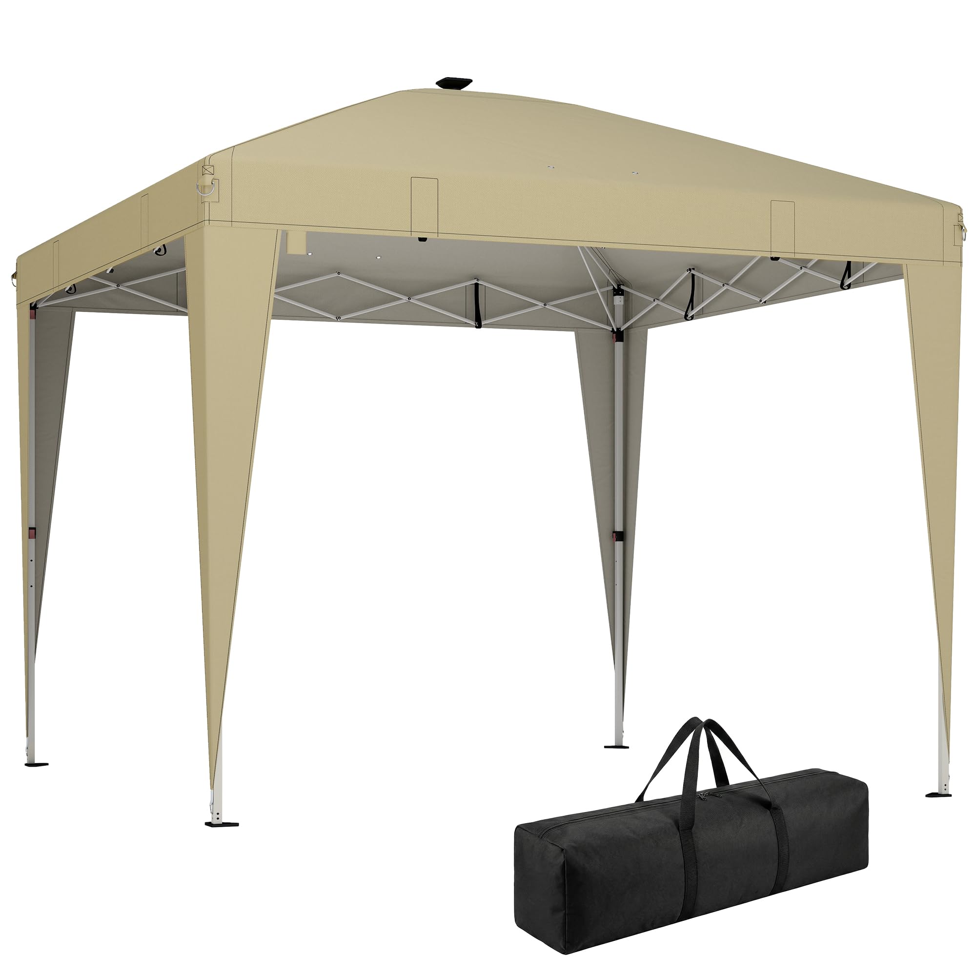 Outsunny Tonnelle de Jardin 3 x 3 m Éclairage Pop Up Télécommande Crème