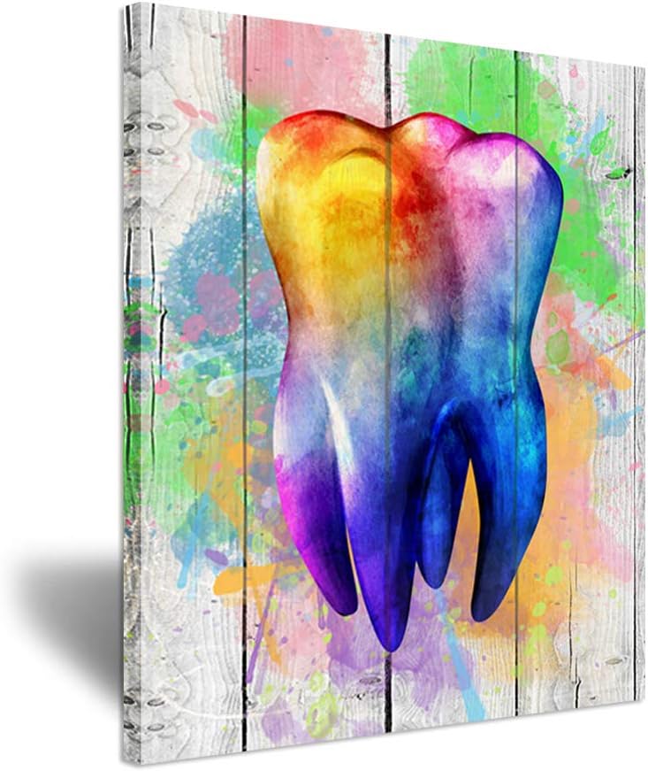 Zlove Abstract Tooth Wall Art, Dental Anatomy Wall Decor - Watercolor Teeth Artwork for Dentist Office and Clinic Decor, 16"x20"