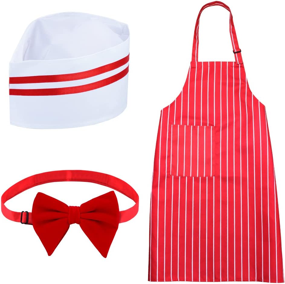 Keymall Waiter Costume Kit-Soda Jerk Costume Kit-Including 3 Pieces Hat Apron Bow Tie For Halloween 1950s Theme Costume