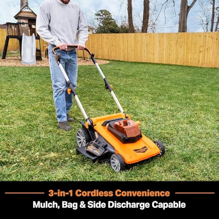 LawnMaster CLMF4821A Cordless Lawn Mower Brushless 48V MAX 21Inch 3-in-1 Function with 4X24V MAX 4.0Ah Battery and a Dual Charger