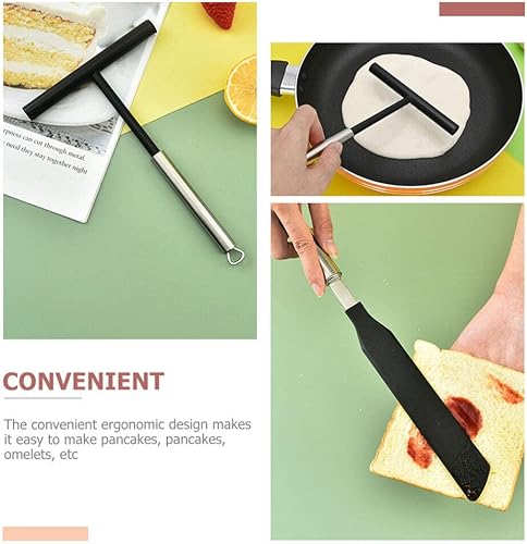 Miniatura 4 de Luxshiny 1 juego de espátula de crepé de acero inoxidable para el hogar, herramienta para hacer panqueques fácilmente, esquinas redondeadas, bordes