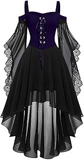 Renaissance Gothic Dresses for Women Lace Mesh Patchwork Goth Dress Medieval Vintage Cold Shoulder Witch Costume 2025