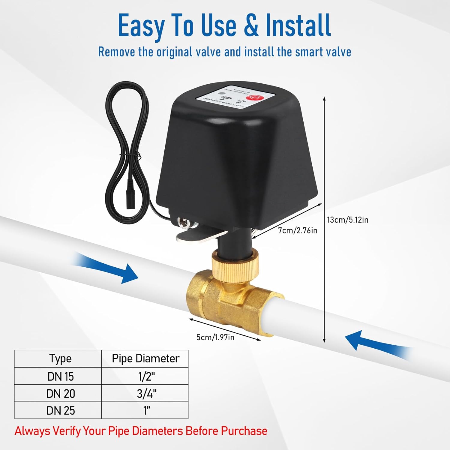 Smart WiFi Water Valve, Brass Motorized Ball Valve with Timer & App Remote Control, Alexa/Google Home Compatible, Ideal for Garden Sprinkler, Pool Filling, Greenhouse & Hydroponics, 1/2" NPT