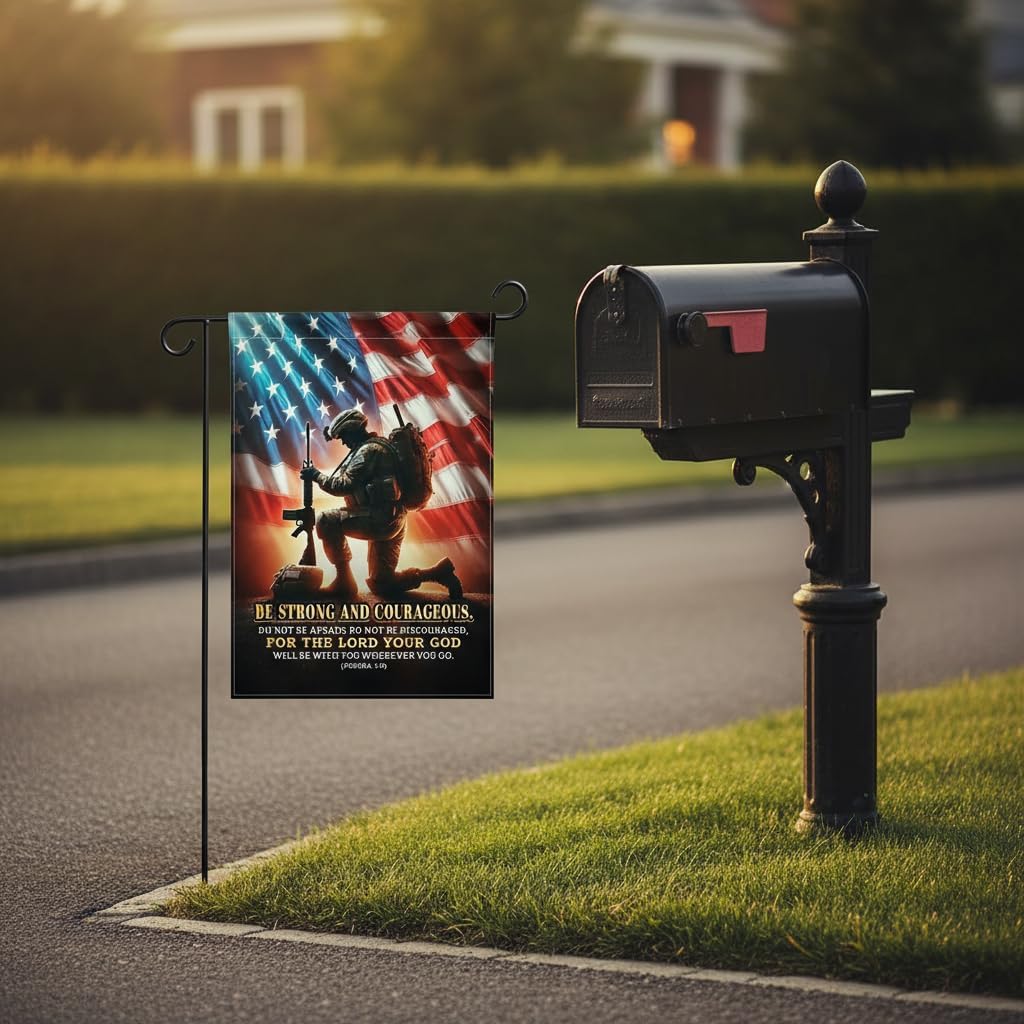 Christian Military Praying Soldier Garden Flag 12x18 In Doublesided Joshua 1:9 Bible Verse Outdoor Decor Veterans Day Memorial Day Faith Tribute for US Military - Image 6