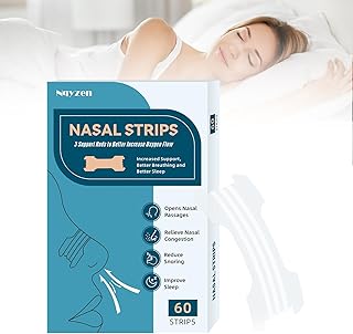 60Pcs Nasal Strips for Snoring, Clear Extra Strength Nose Strips Breathing, Nose Tape for Men and Women, Anti Snoring Strips Improve Sleep Quality(60x21mm)