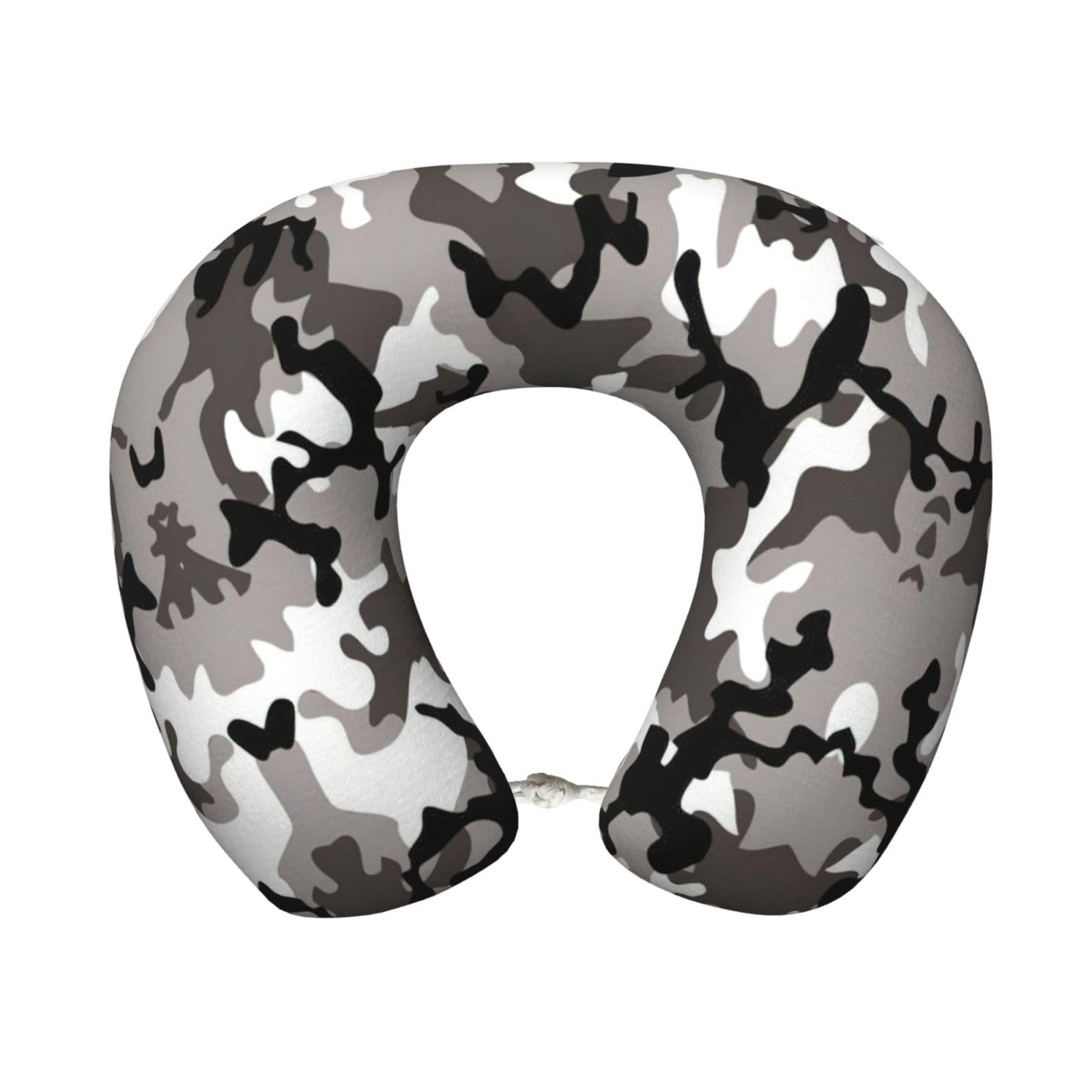 ASFgda U-Shape Memory Foam Ack Grey White Camo Print Travel Pillow,Neck Support,Washable Cover For Airplane Car Home Office