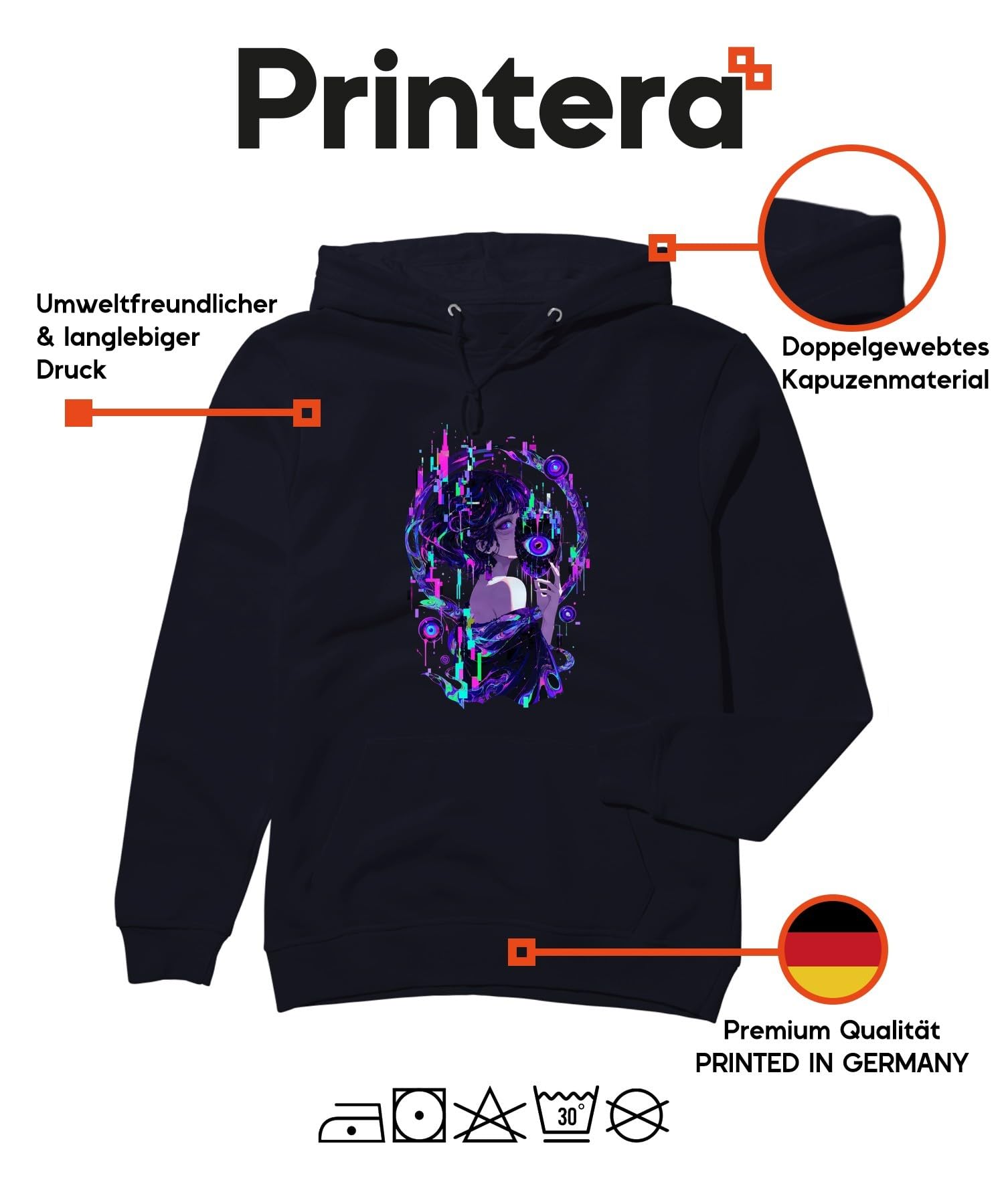 Anime dziewczęca maska oko Japonia Y2K bluza z kapturem | Manga Otaku Japońska Streetwear E-Girl Estetyka Retro Future Psychodeliczny Surrealistyczny Pomysł na prezent Techwear