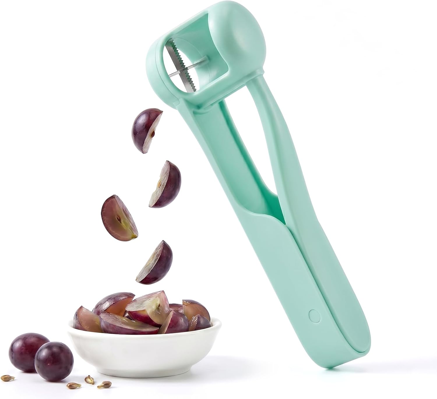 Homnoble Grape Cutter for Toddlers & Baby – Stainless Steel Grape & Cherry Tomato Slicer for Kids Lunch Box – Portable Small Fruit Quarterer Tool, Prep for Salad & Healthy Snacks