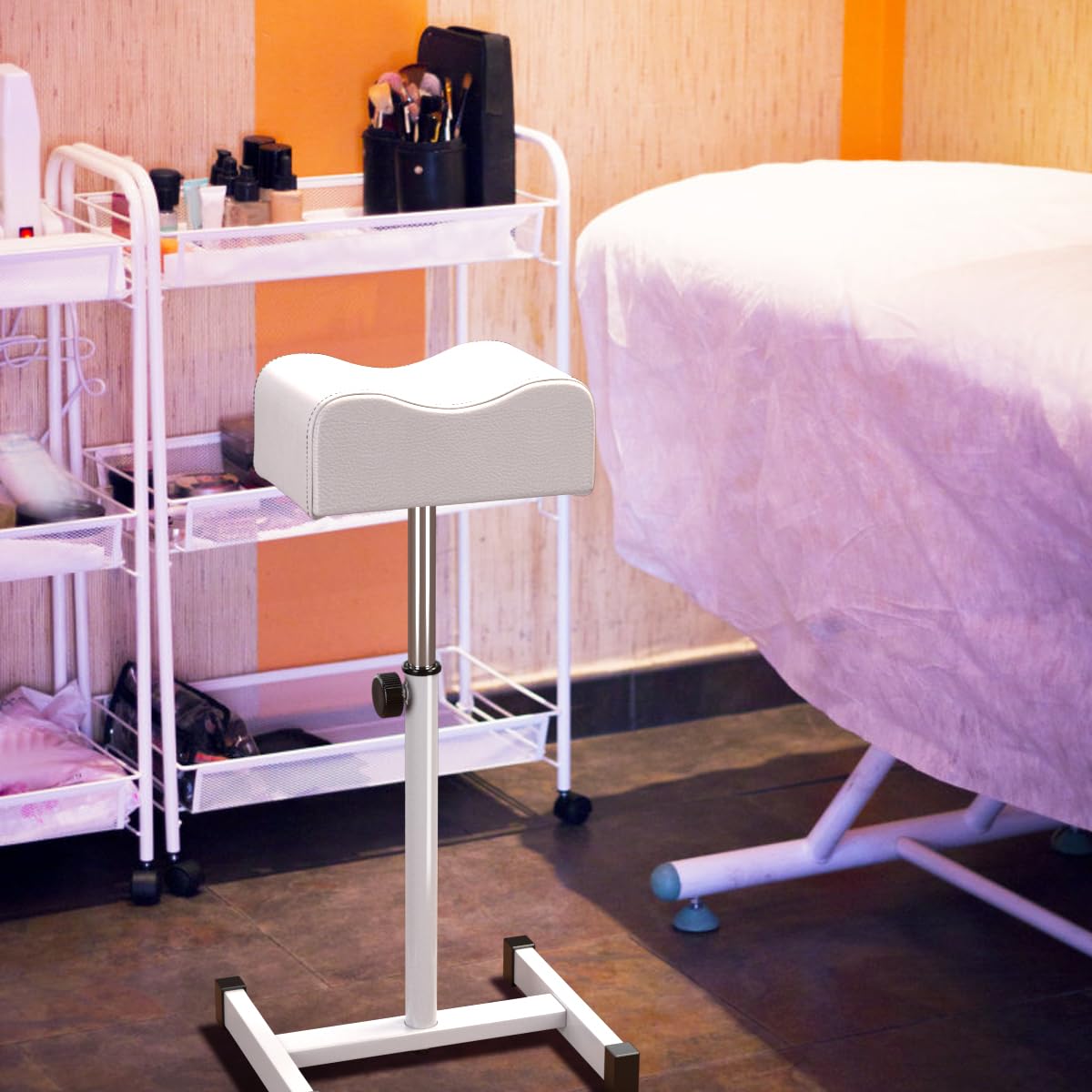 COSTWAY Poggiapiedi Pedicure Manicure, Sgabello Pedicure Estetista Regolabile in Altezza e Cuscino Spesso, Poggiapiedi per per Podologia, Estetista, Fisioterapia (Bianco)