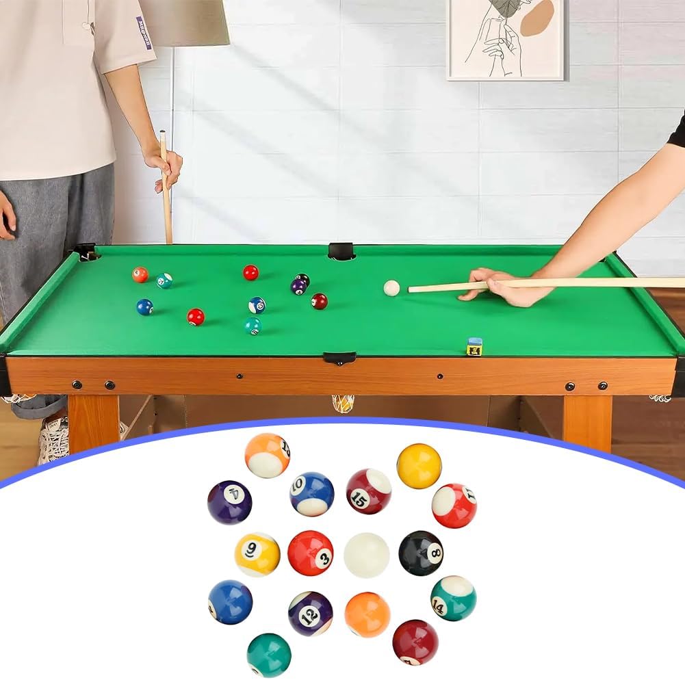 Joyzan Mini Pool Balls, Small Size Billiard Table Ball Set American Style Pool Cue Balls Complete 16 Professional Resin Full Toy kit Accessories 1.5in Replacement Family Game Sports Children Kids