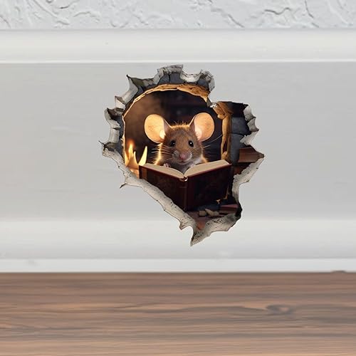 Miniatura 4 de Pegatina de libro de lectura de pared con agujero de ratón en la pared, divertido agujero en la pared, broma 3D, calcomanías de vinilo para