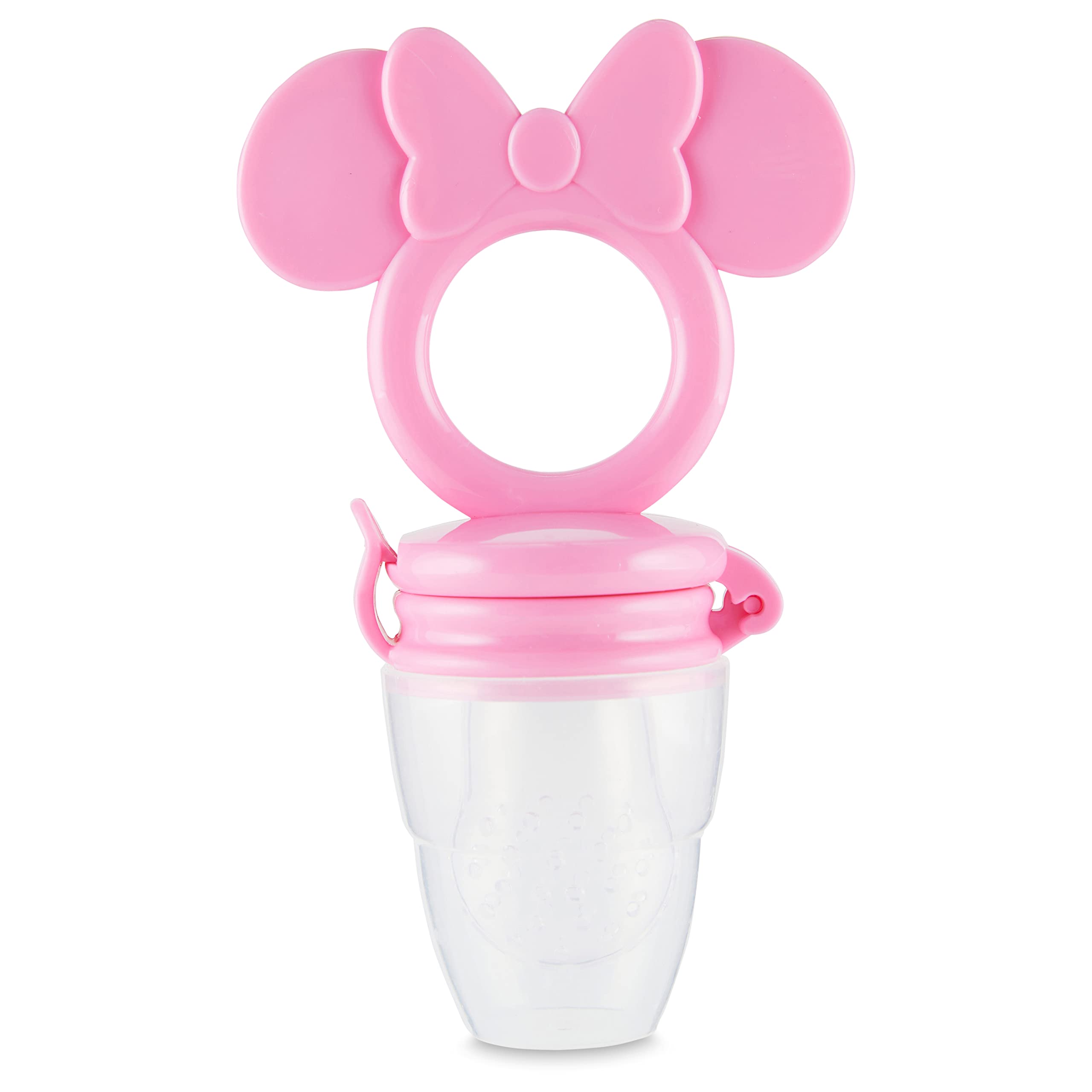 Disney Mordedor de Mickey y Minnie con alimentador de frutas, diseño seguro y duradero para calmar el dolor de dentición de tu bebé