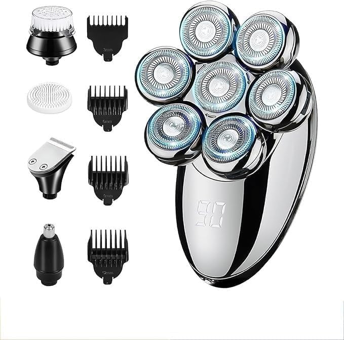 Electric Shavers for Bald Men, Men Electric Shaver Bald Head 5 in 1 Beard Trimmer Razor Nose Hair Clipper Waterproof Nose Trimmer Professional Shaver Machine