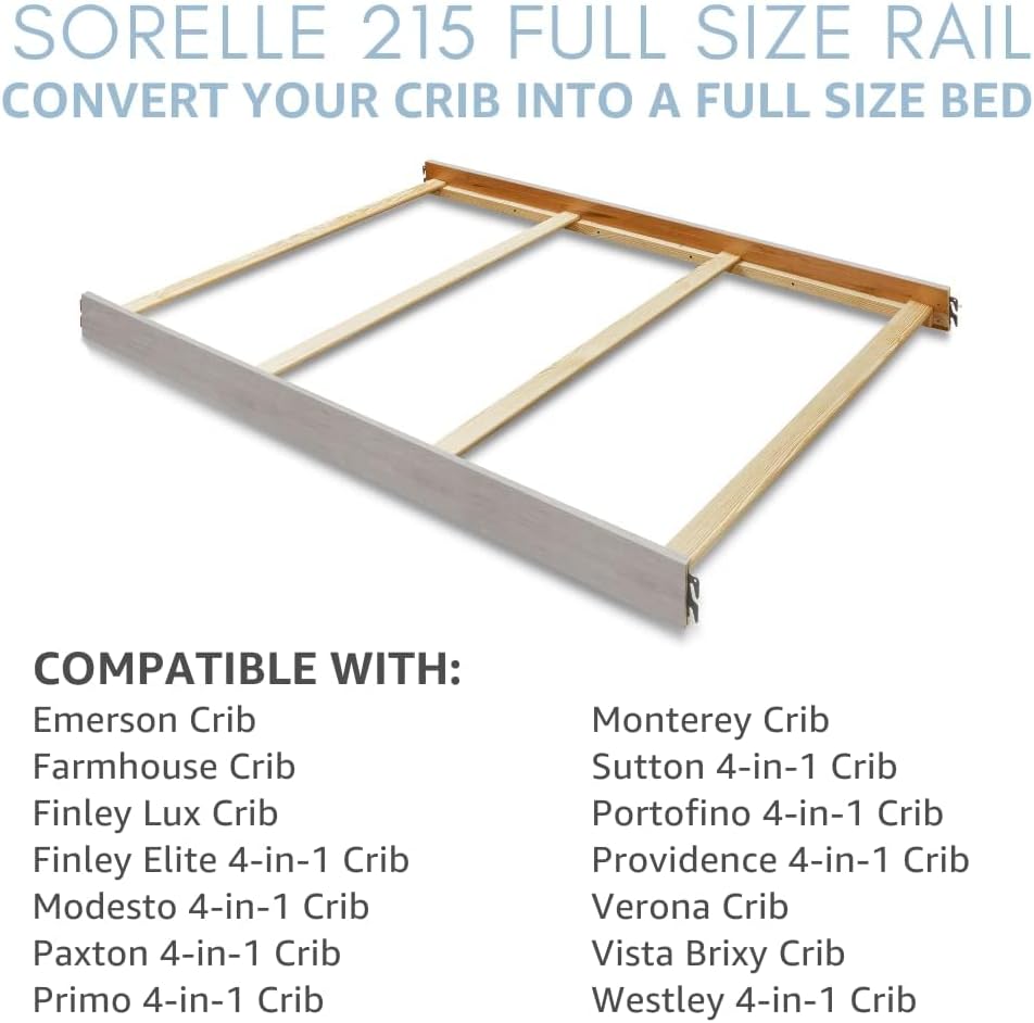 BOWERY HILL Contemporary Wood Full Size Bed Conversion Rails, White Finish, Easy-to-Install, Fits Multiple Crib Models, Meets ASTM Standards, Durable Design for Transitioning Crib to Full Size Bed